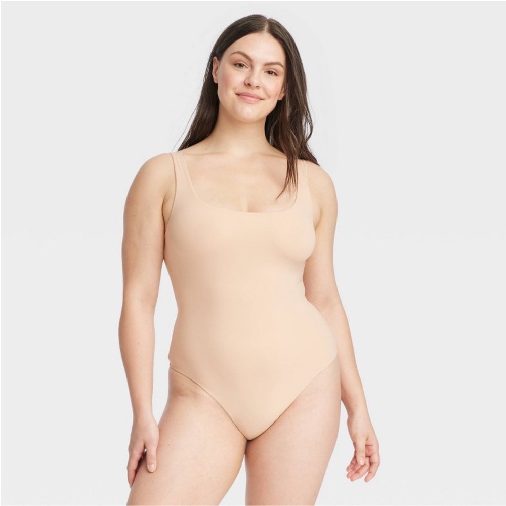 Auden Luxury 4-Way Stretch Tank Bodysuit  Beige-Sleeveless, Cotton Gusset